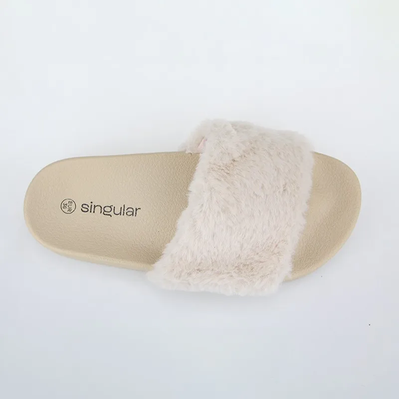 Beige Fur Slides Beige Fur Slides